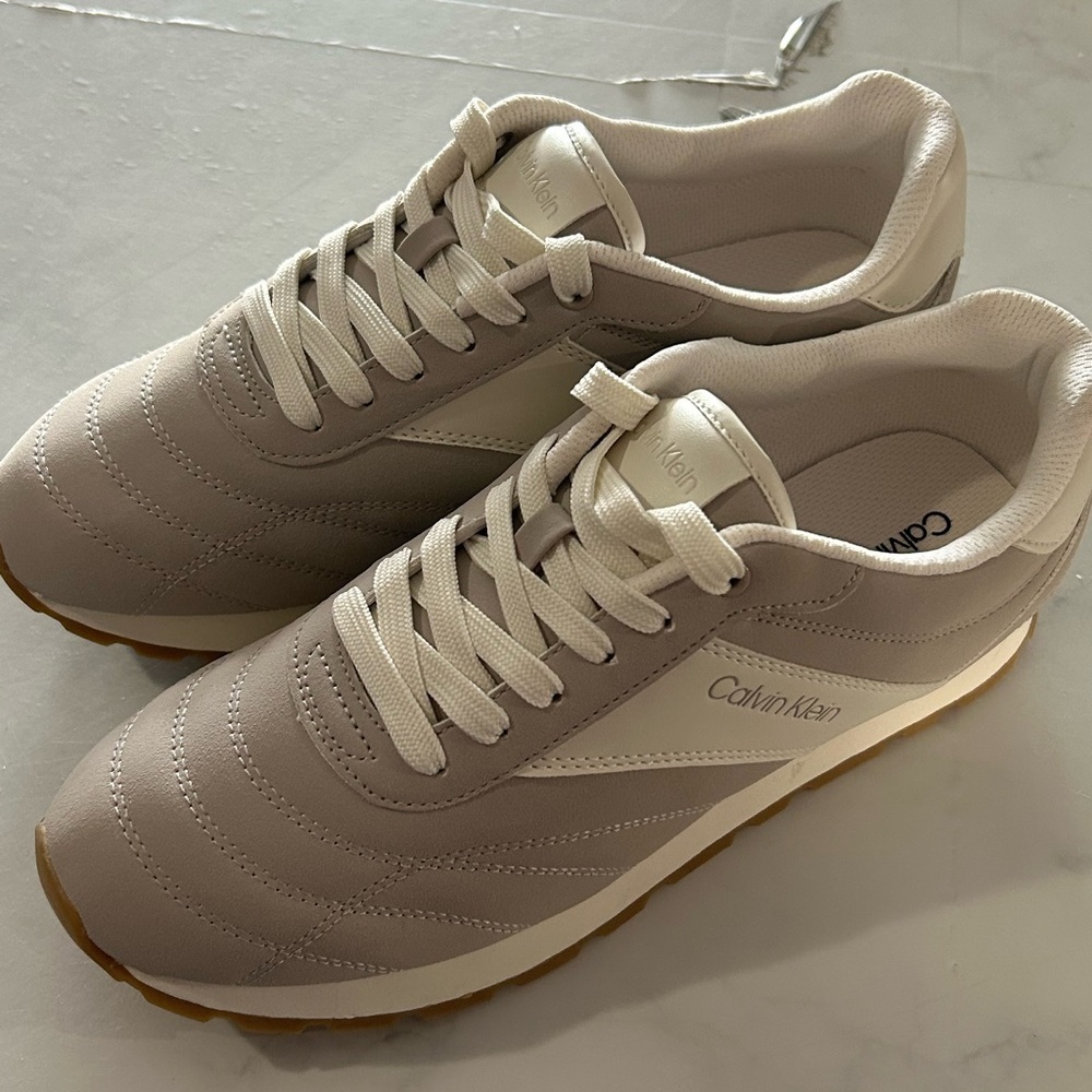 Calvin Klein Women's Taupe and White Retro Runner Sneakers